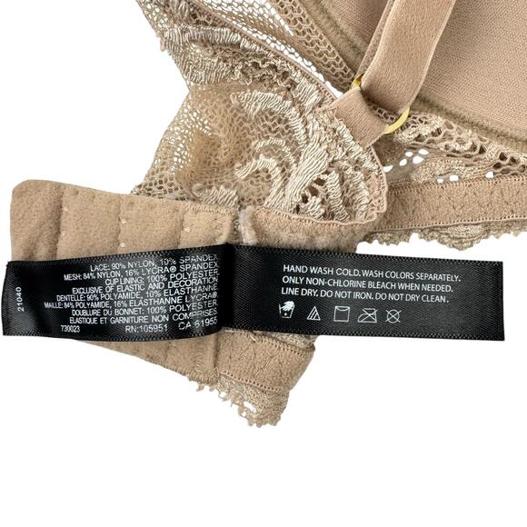 Natori Tan Beige Lace Mesh Adjustable Strap V-Neck Plunge Lined Lingerie Bra - Picture 6 of 6